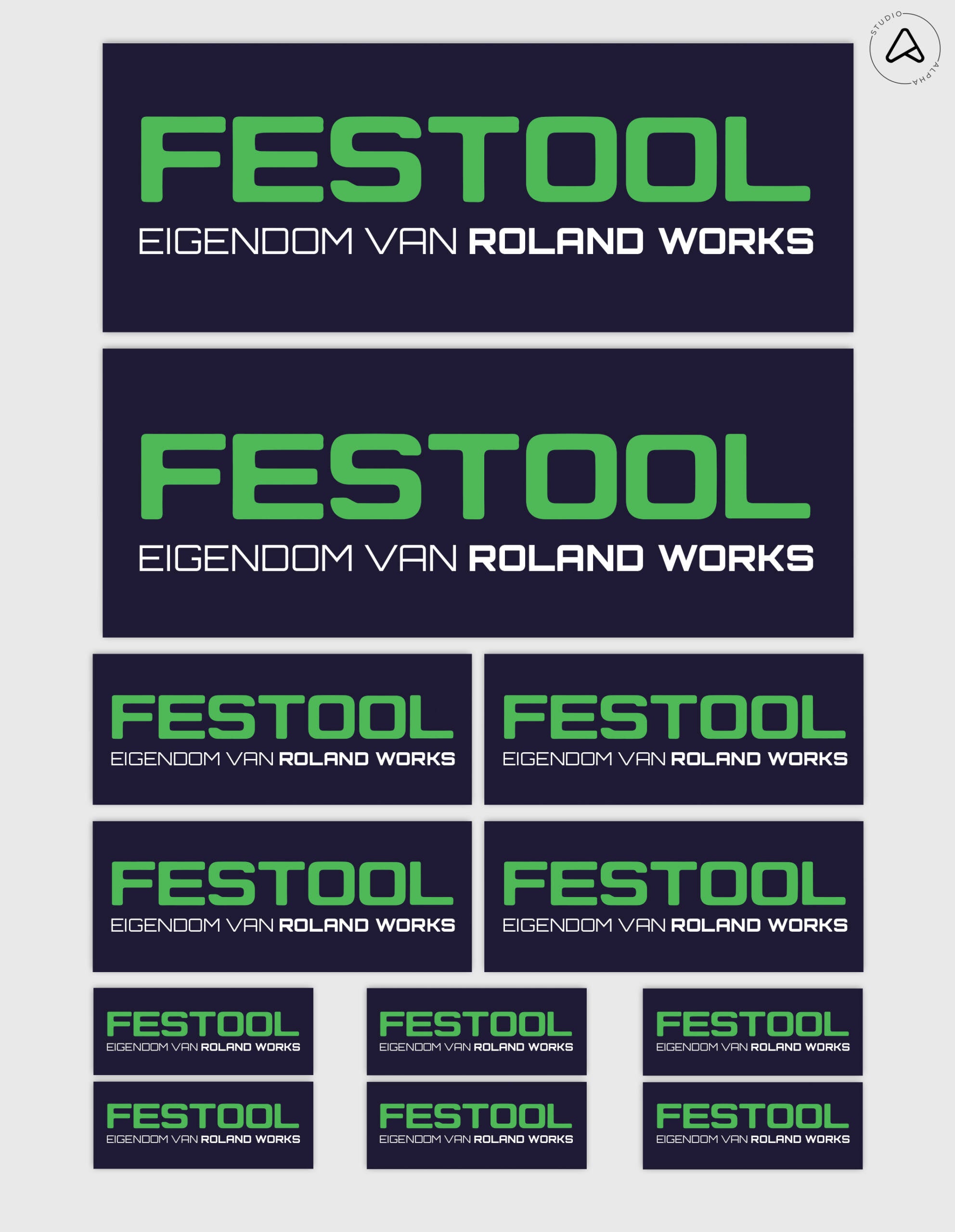 12x Gepersonaliseerde "Eigendom Van" Festool Gereedschap Stickers | 3 Maten | Gelamineerd