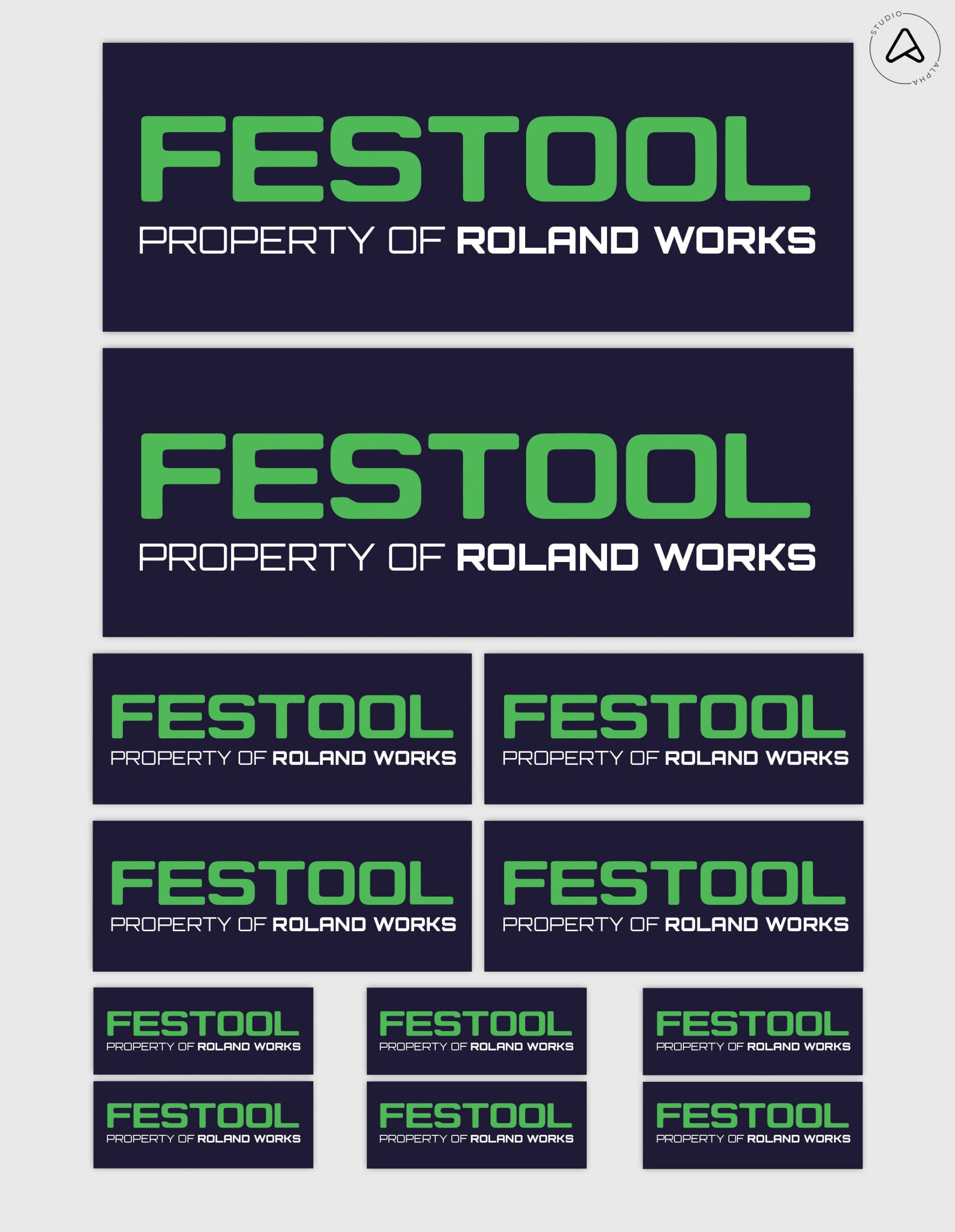 12x Gepersonaliseerde "Property Of" Festool Gereedschap Stickers | 3 Maten | Gelamineerd