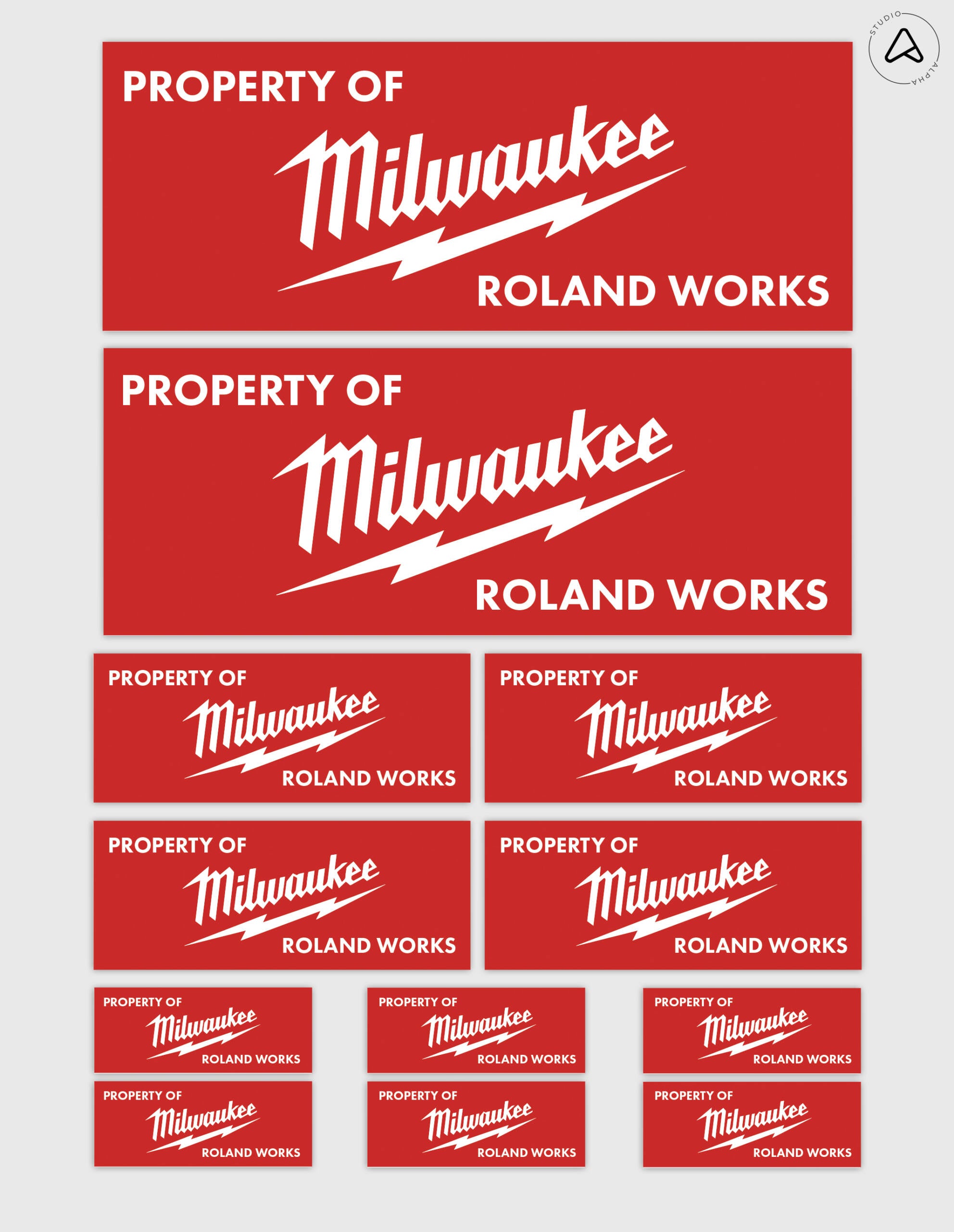 12x Gepersonaliseerde "Property Of" Milwaukee Gereedschap Stickers | 3 Maten | Gelamineerd