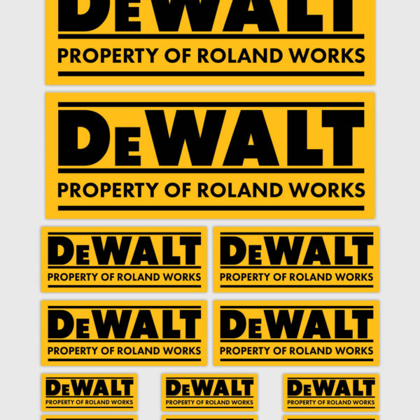 12x Gepersonaliseerde "Property Of" DeWalt Stickers | 3 Maten | Gelamineerd