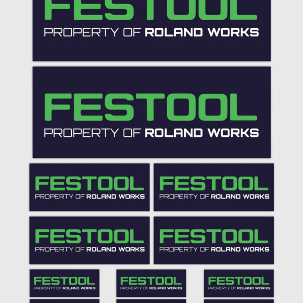 12x Gepersonaliseerde "Property Of" Festool Stickers | 3 Maten | Gelamineerd