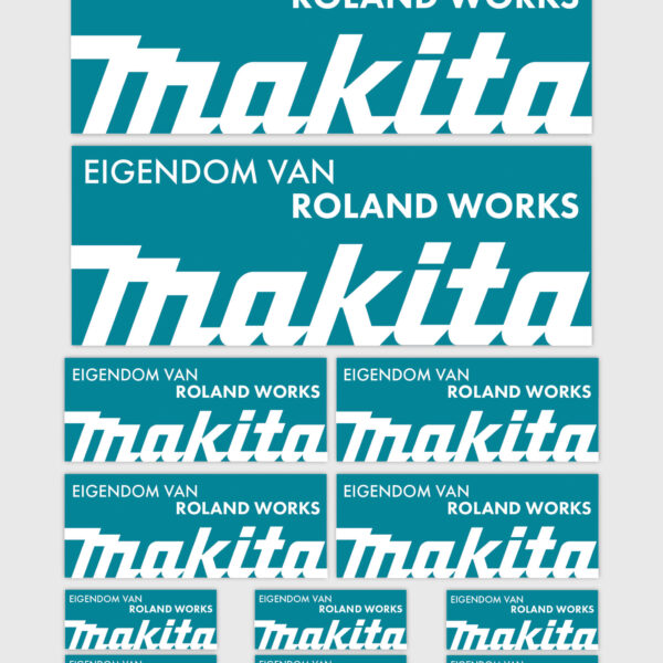12x Gepersonaliseerde "Eigendom Van" Makita Stickers | 3 Maten | Gelamineerd