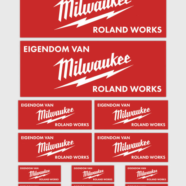 12x Gepersonaliseerde "Eigendom van" Milwaukee Stickers | 3 Maten | Gelamineerd