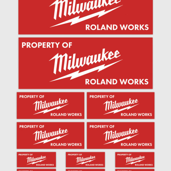 12x Gepersonaliseerde "Property Of" Milwaukee Stickers | 3 Maten | Gelamineerd