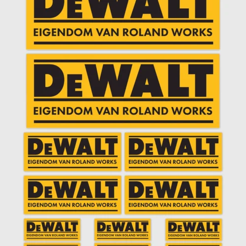 dewalt-personalised-sticker-set-NL-scaled_1 12x Gepersonaliseerde "Eigendom Van" DeWalt Gereedschap Stickers | 3 Maten | Gelamineerd