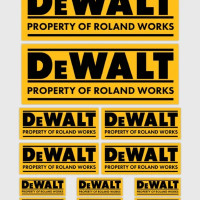 dewalt-personalised-sticker-set-scaled_1 12x Gepersonaliseerde "Property Of" DeWalt Gereedschap Stickers | 3 Maten | Gelamineerd
