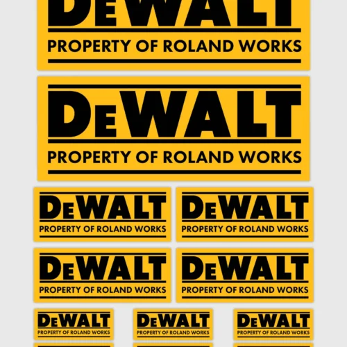 dewalt-personalised-sticker-set-scaled_1 12x Gepersonaliseerde "Property Of" DeWalt Gereedschap Stickers | 3 Maten | Gelamineerd