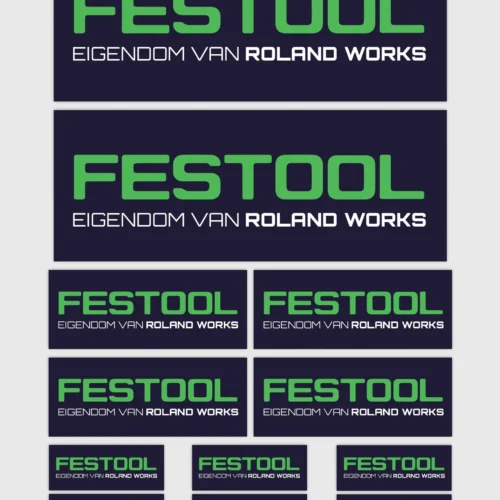 festool-personalised-sticker-set-NL-scaled_1 12x Gepersonaliseerde "Eigendom Van" Festool Gereedschap Stickers | 3 Maten | Gelamineerd