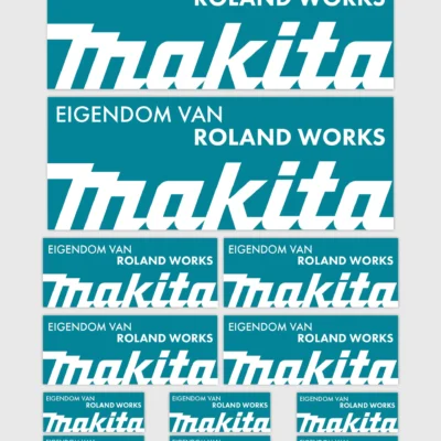 12x Gepersonaliseerde "Eigendom Van" Makita Gereedschap Stickers | 3 Maten | Gelamineerd