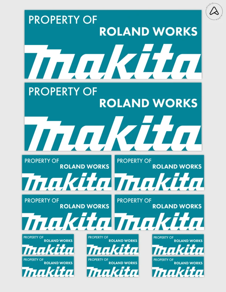 12x Gepersonaliseerde "Property Of" Makita Gereedschap Stickers | 3 Maten | Gelamineerd