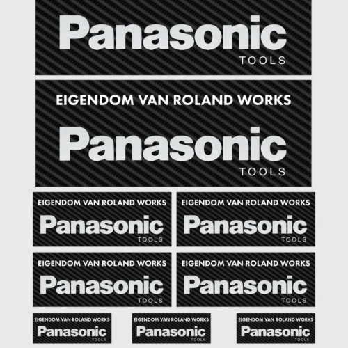 panasonic-personalised-sticker-set-NL-scaled_1 12x Gepersonaliseerde "Eigendom van" Panasonic Gereedschap Stickers | 3 Maten | Gelamineerd