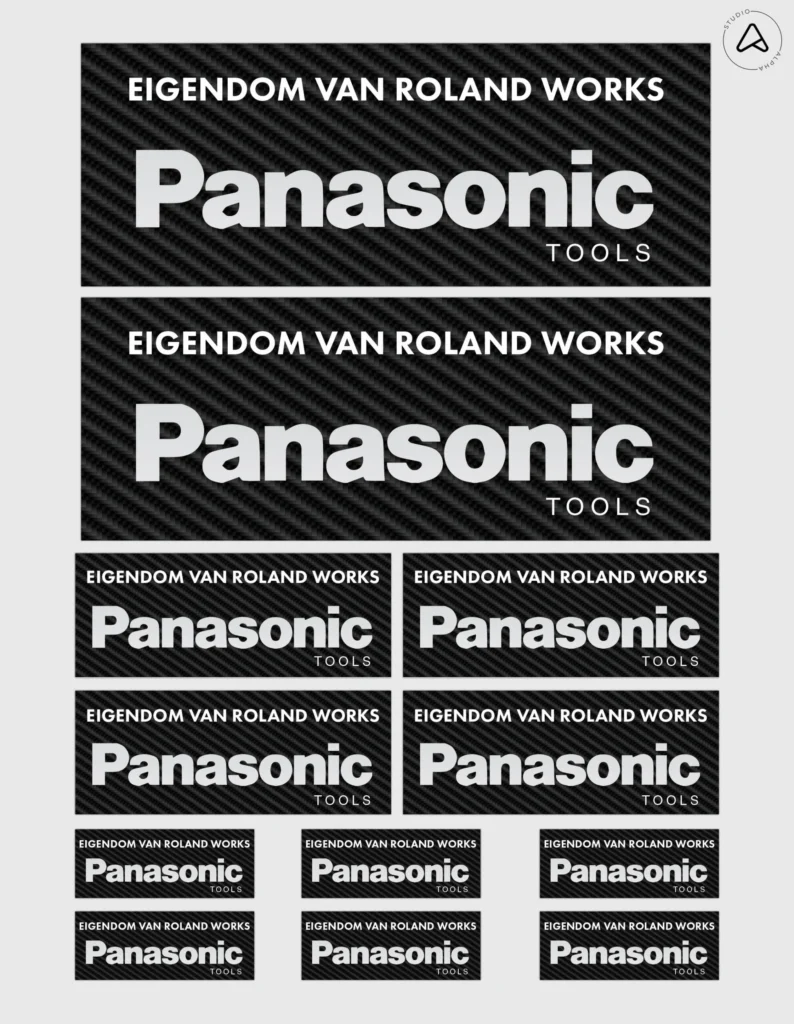 12x Gepersonaliseerde "Eigendom van" Panasonic Gereedschap Stickers | Stickerset in 3 Maten | Gelamineerd