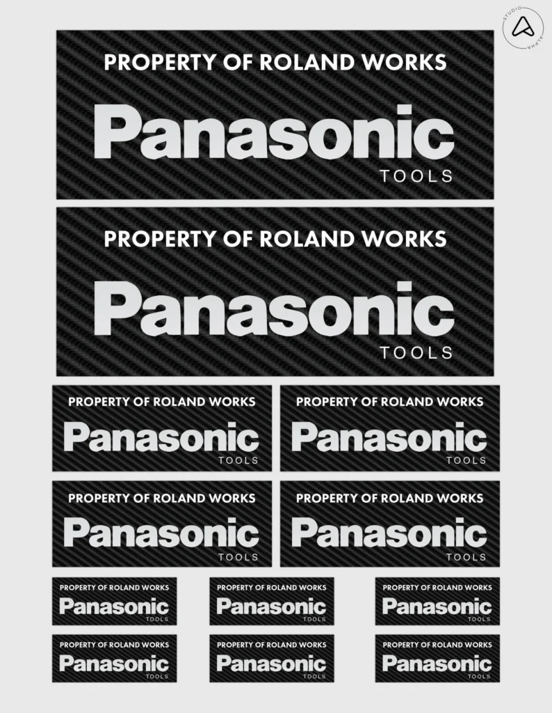 12x Gepersonaliseerde "Property Of" Panasonic Gereedschap Stickers | 3 Maten | Gelamineerd