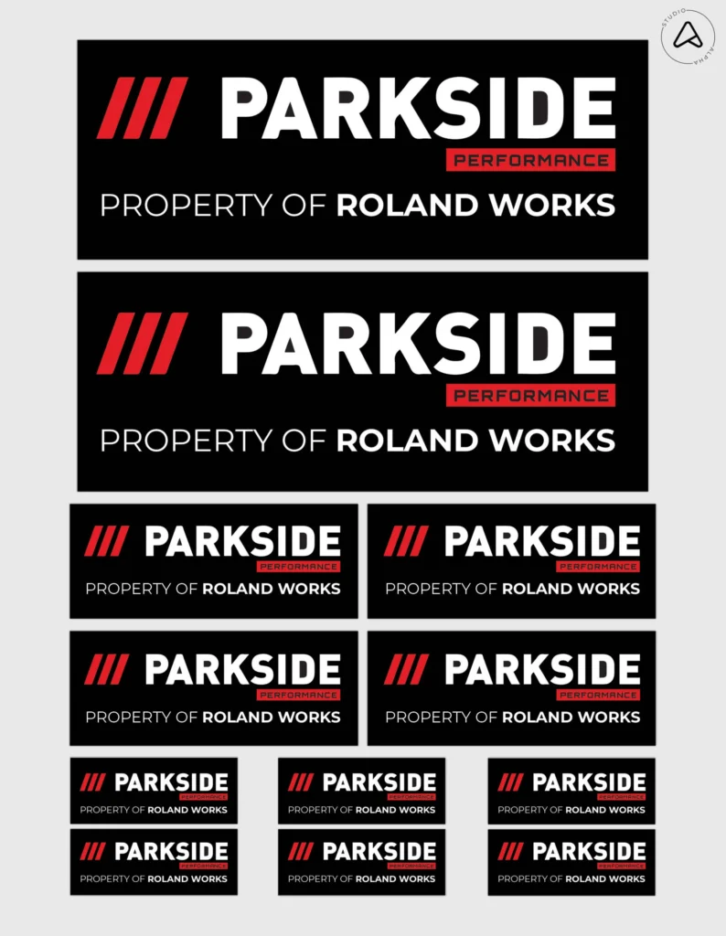 12x Gepersonaliseerde "Property Of" Parkside Gereedschap Stickers | Set in 3 Maten | Gelamineerd