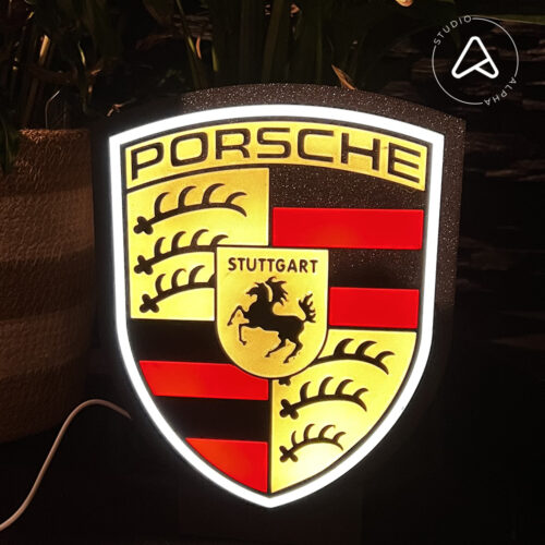 Porsche Logo LED Lichtbox | Perfect Cadeau | Garage / Mancave | 18.5x24x33mm | 5V USB