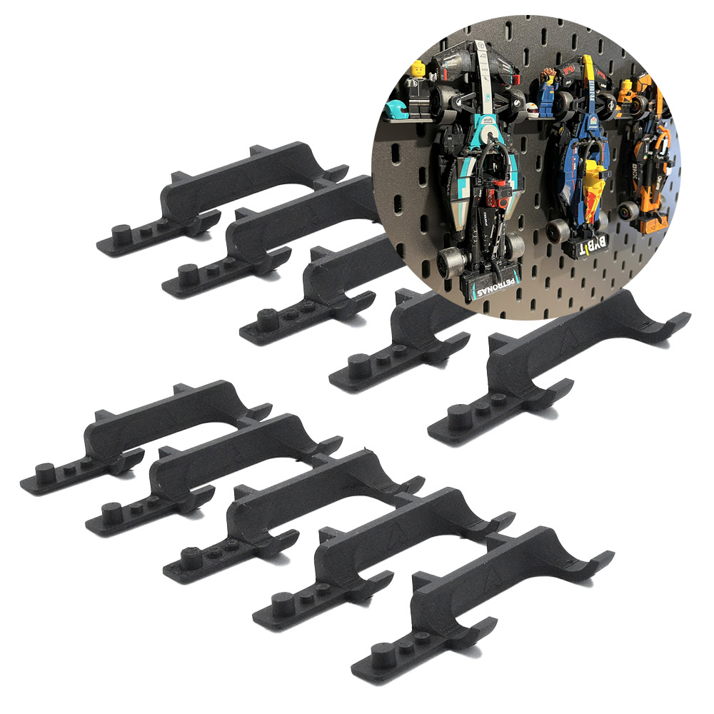 Set 10x IKEA Skadis Beugel voor LEGO® F1 Speed Champions Auto's | Voor F1 Auto's met Helm en Rijder Bevestiging | Display - Houder - Beugel - Standaard