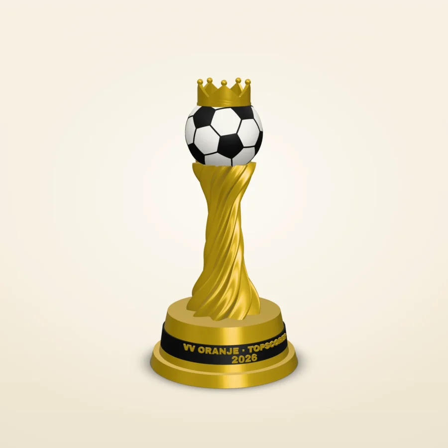 Voetbaltrofee met clubnaam en eigen tekst – kroon, 3 maten