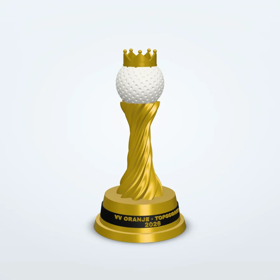 Golftrofee met clubnaam en eigen tekst – kroon, 3 maten