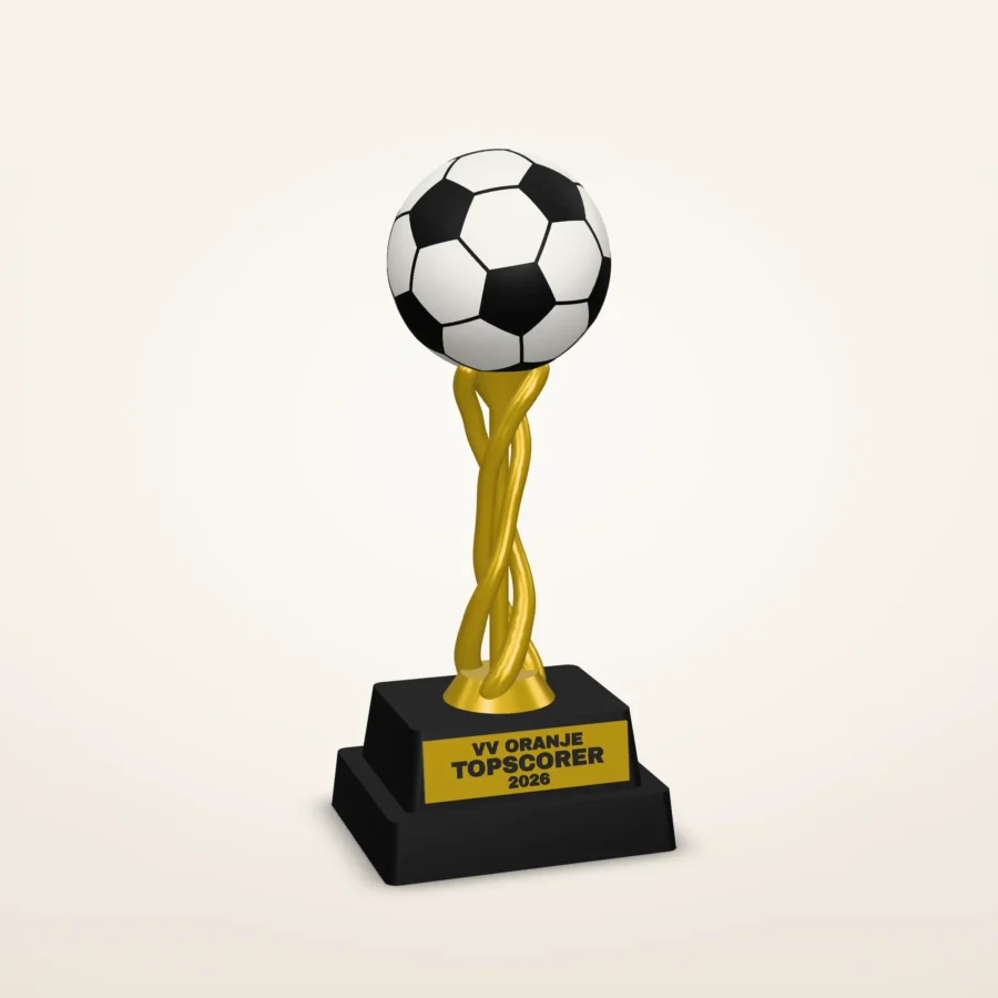 Beker met tekst: ontwerp je eigen trofee in clubkleuren